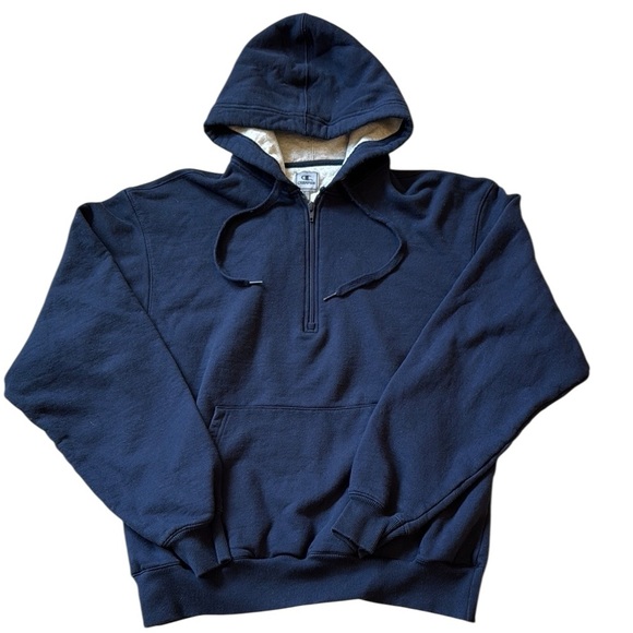 Vintage Y2K Champion 1/4 Zip Hoodie Sweatshirt Pullover Blue 90% Cotton Large - Picture 1 of 8